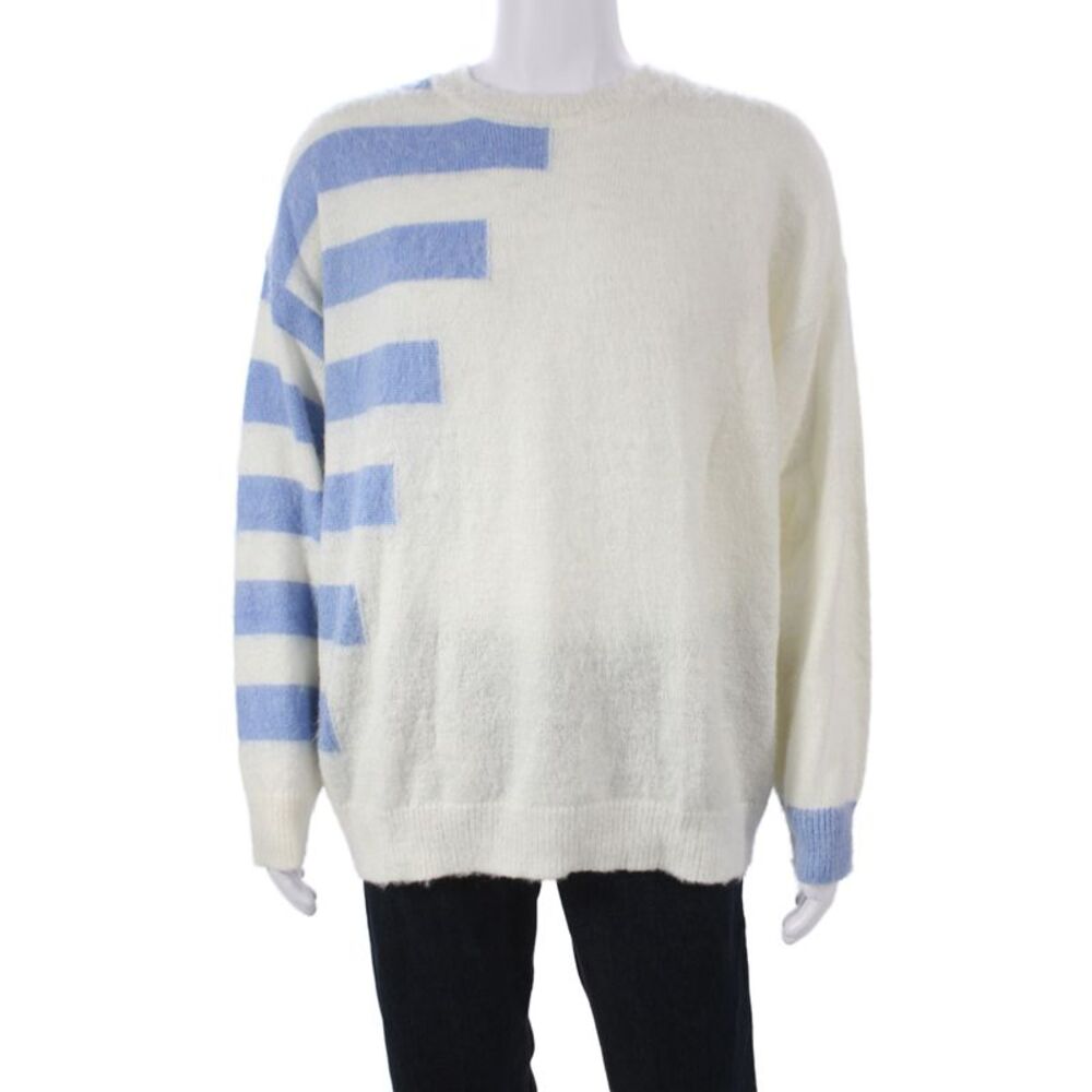 Topman Mens Striped Crew Neck Pullover Sweater Blue Size L